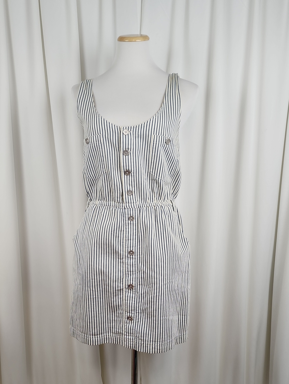 Insight "Fly In My Sky" Vertical Stripe Button-Front Mini Dress Blue Cream Size